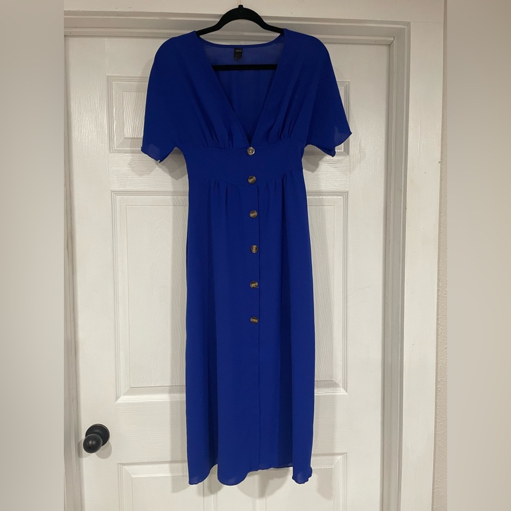 SHEIN Royal Blue Midi Dress with Button Detail